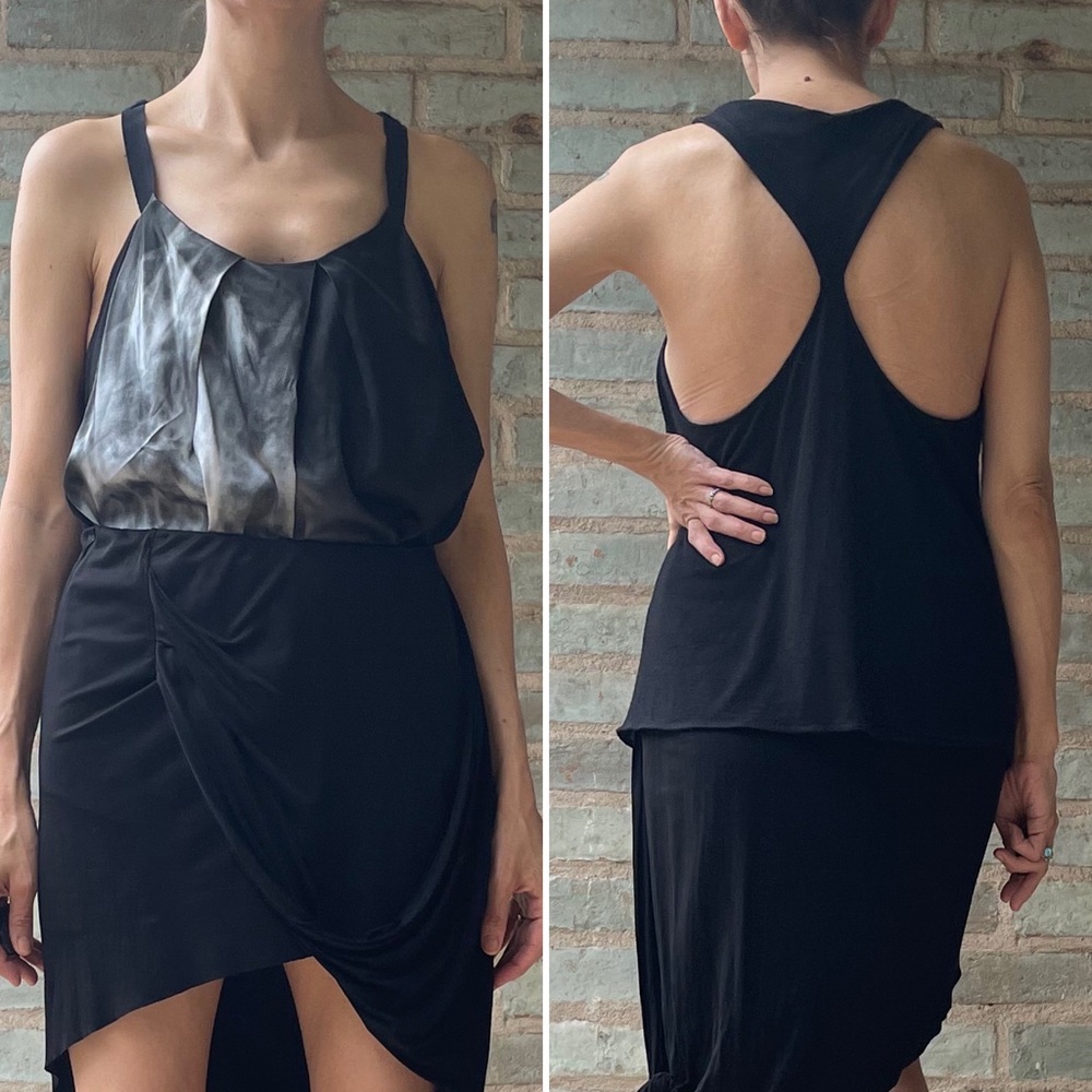 Helmut Lang Top X-Ray Silk Black Jersey Racerback Pleated Blouson Camisole